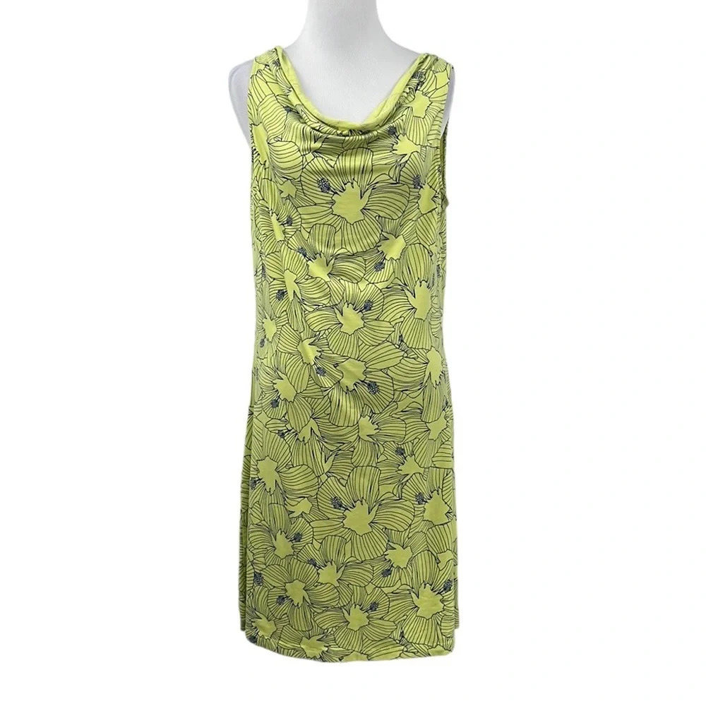 Title‎ Nine Sleeveless Floral Cowl Neck Green Dress Womens M Neon Sundress